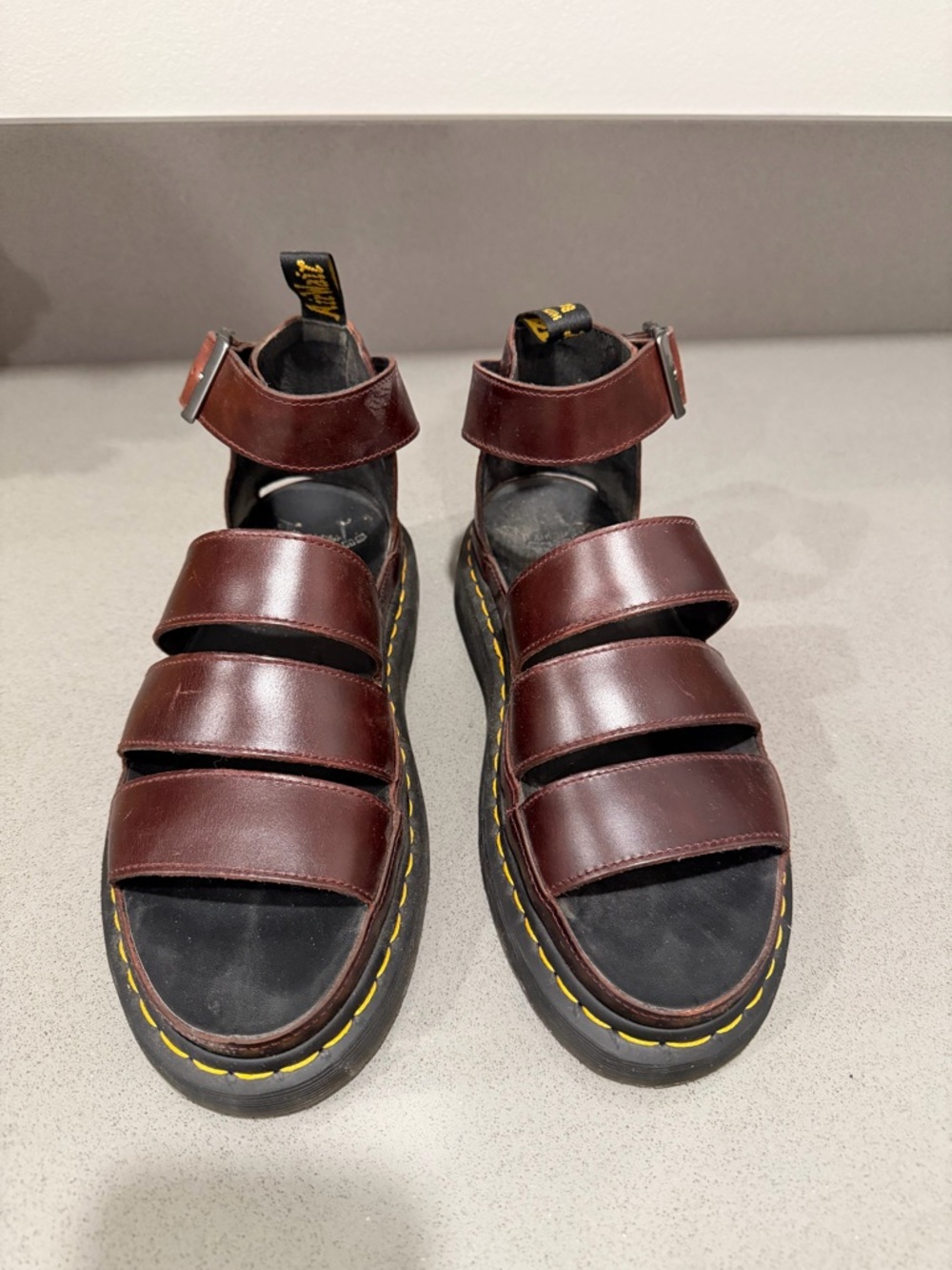 Dr. Martens Burgundy Triple-Strap Leather Sandals